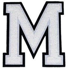White Chenille Letter Patch 4.0" Iron on Letter M for Hats Clothes Bags