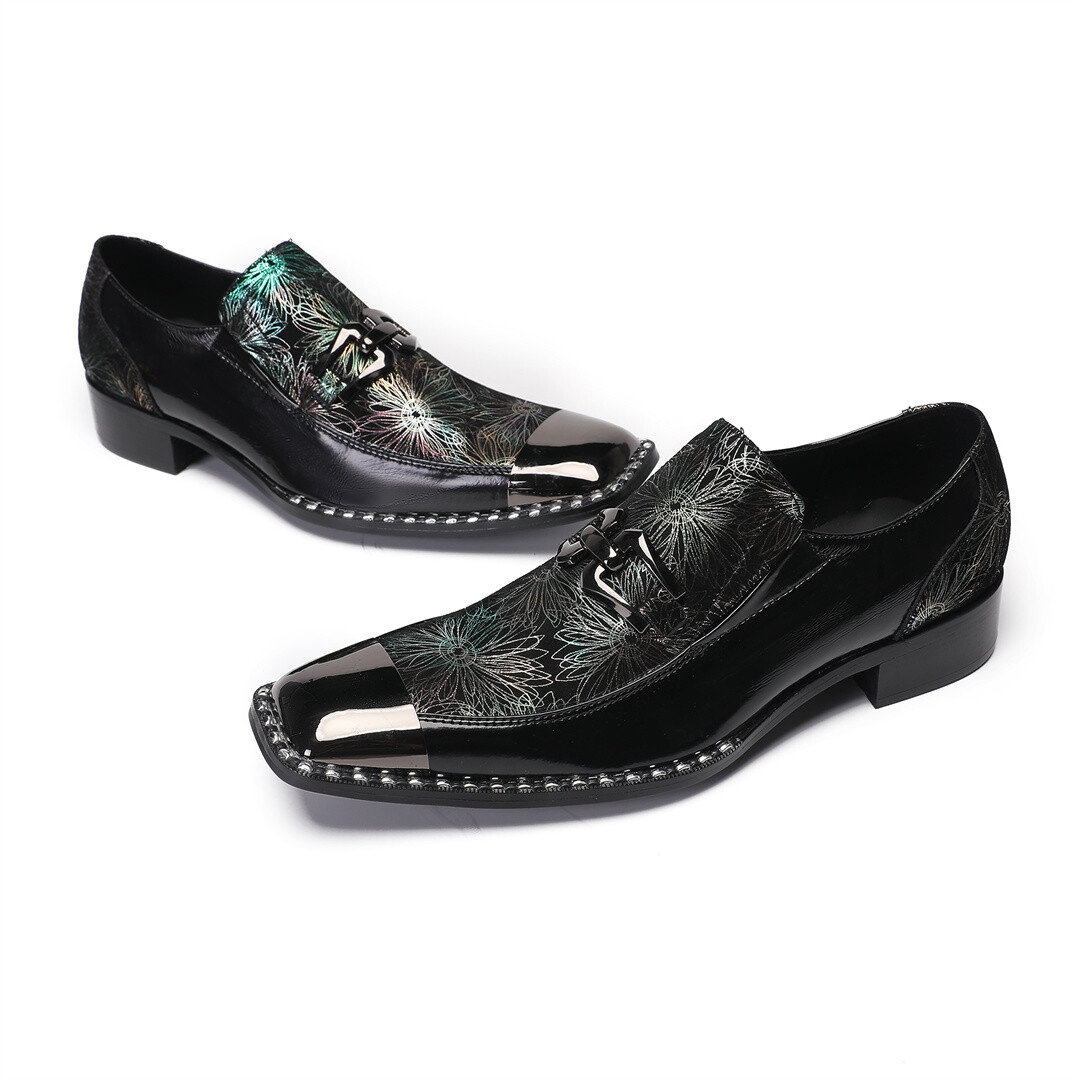 SAOLA Scarpe da uomo coreane in metallo punta quadrata giunte vera pelle eleganti slip on dormali