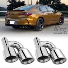 Pair 2.5 In Quad 4 Out Dual Wall Exhaust Tips Stainless Steel For Acura Tlx Tl