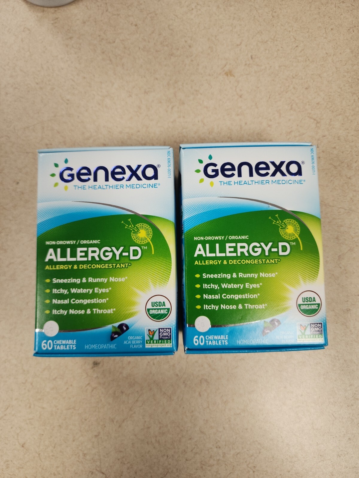 2 Pack Genexa Allergy Care Organic Homeopathic 60 Chewable Tablets