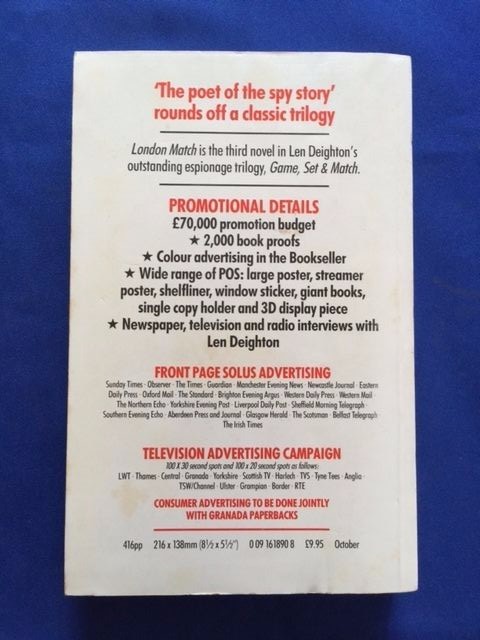 LONDON MATCH - UNCORRECTED PROOF FIRST BRITISH EDITION BY LEN DEIGHTON 
