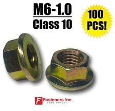 (QTY 100) M6-1.0 Metric Hex Flange Nuts Class 10 (Grade 8) Zinc Yellow 