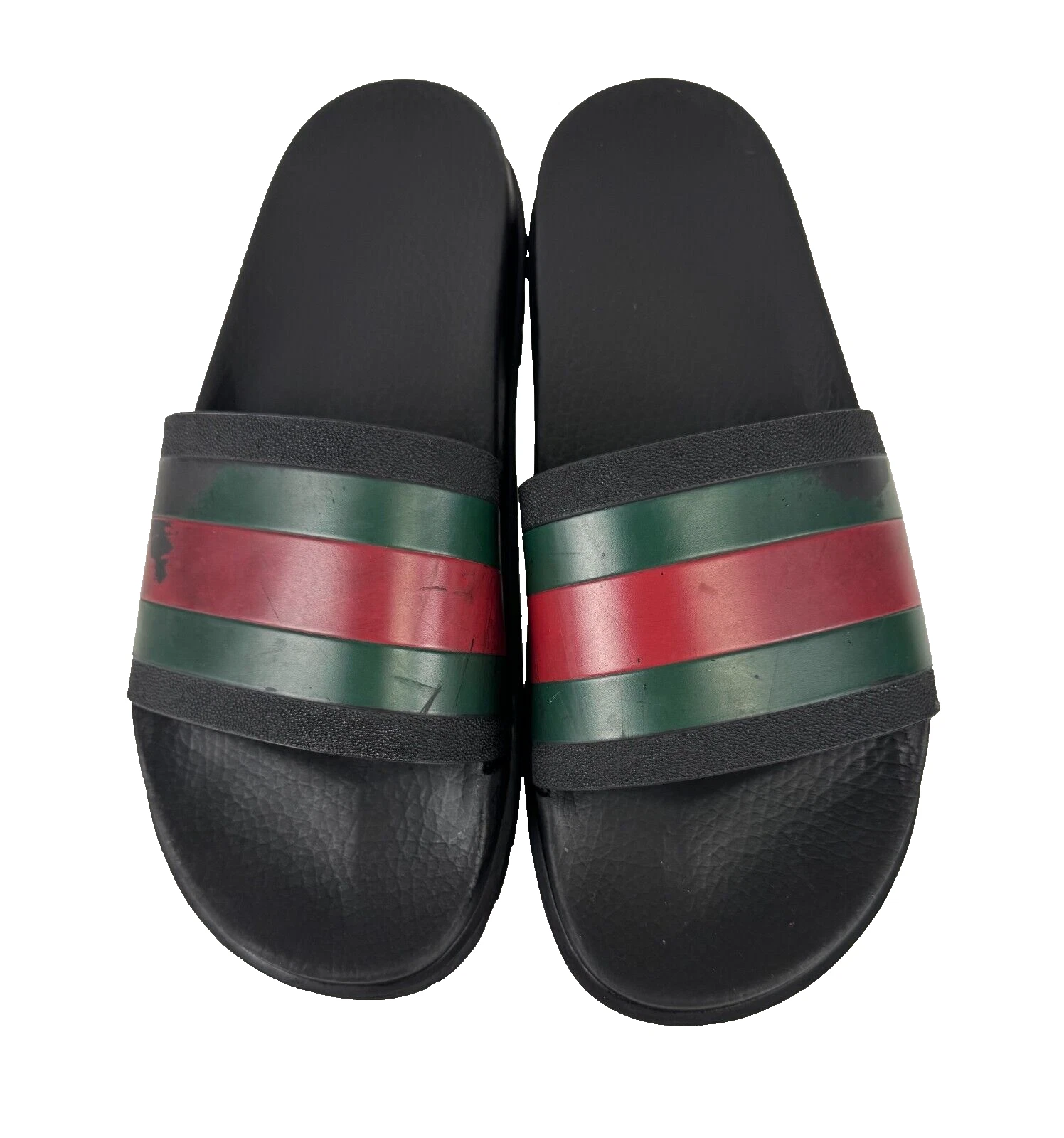 Gucci Auth hommes 10,5 US 10 UK 44 EU toile noire caoutchouc piscine slides sandales chaussures