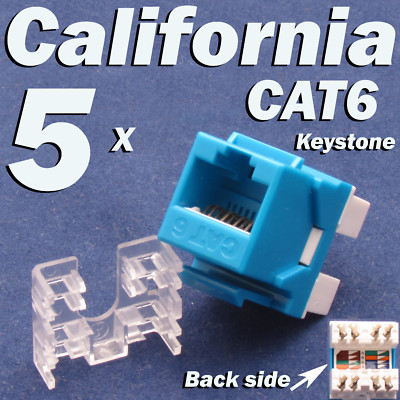 5 Pcs Lot CAT6 Keystone 8P8C RJ45 Network 110 Style Socket Punch Down Jack Blue