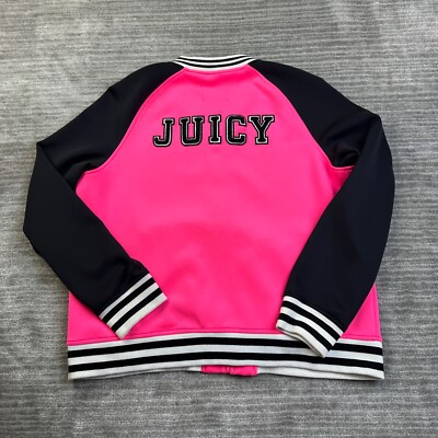 Juicy Couture Jacket Womens XL Pink Black Bomber Full Zip Y2K