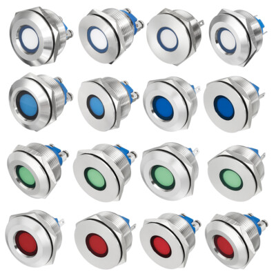DC12V 25mm Thread Diameter Metal Red White Blue Green LED Signal Indicator Light