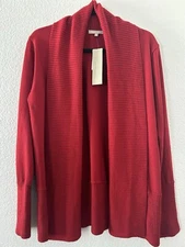 Joan Vass Studio NWT Women’s Large L Red Cozy Open Front Sweater Cardigan New 
