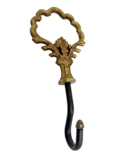 Vintage LARGE Brass Fireplace Damper Opener Hook Decorative Heavy 10” Long Gold