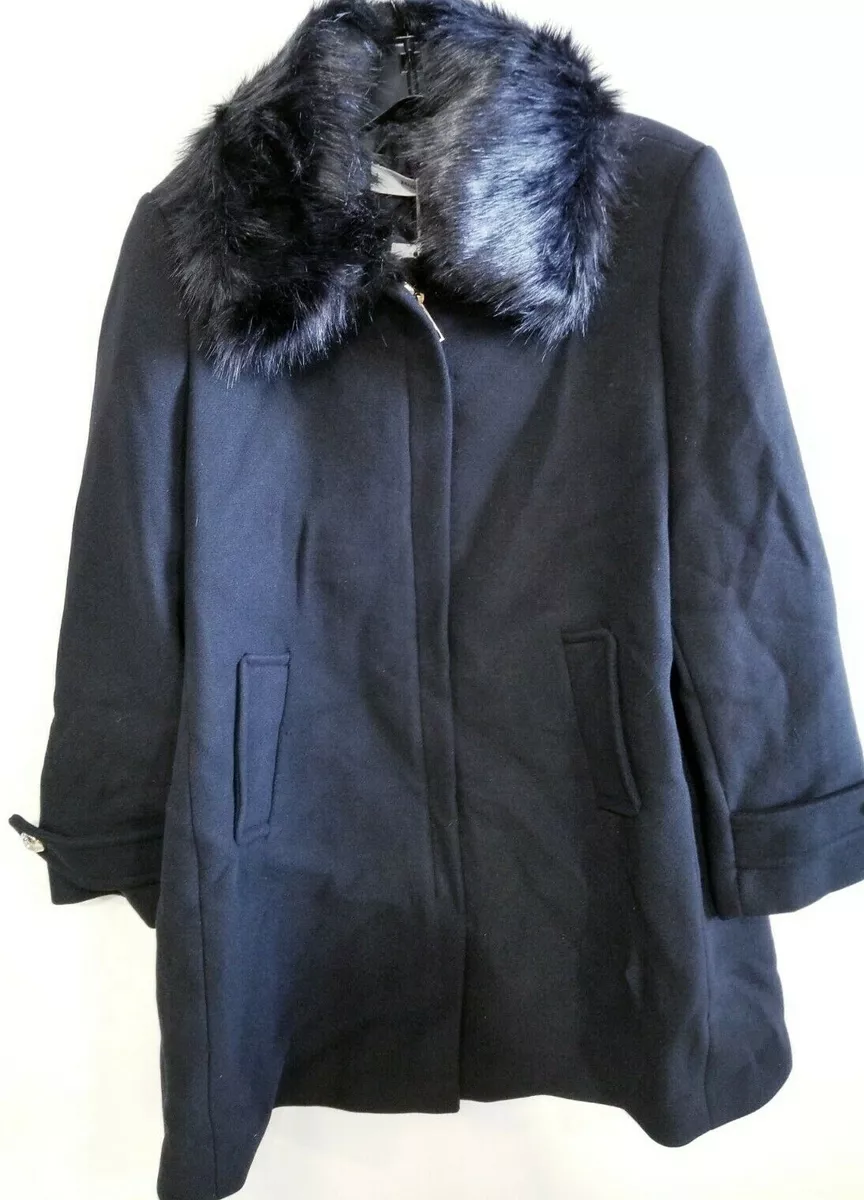 Mango blue faux fur deals coat