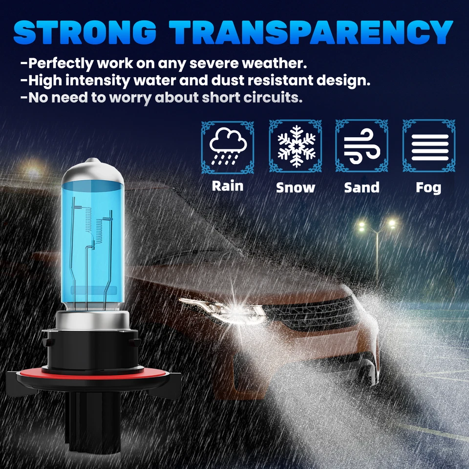 H13/9008 Halogen Headlight Super Bright Bulbs Kit White 6000K High/Low Beam 2PCS - Image 2 of 4