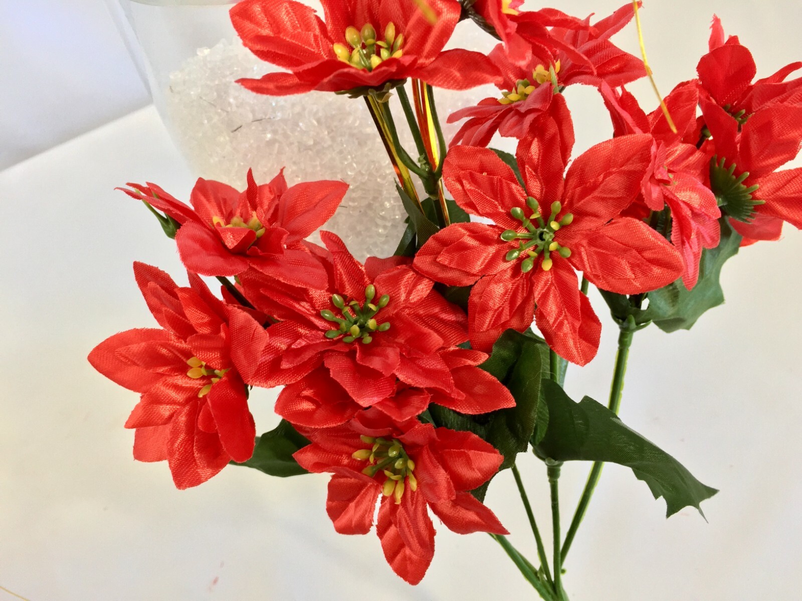 15 x Mini Red Poinsettias Artificial Flowers Fake Miniature Silk