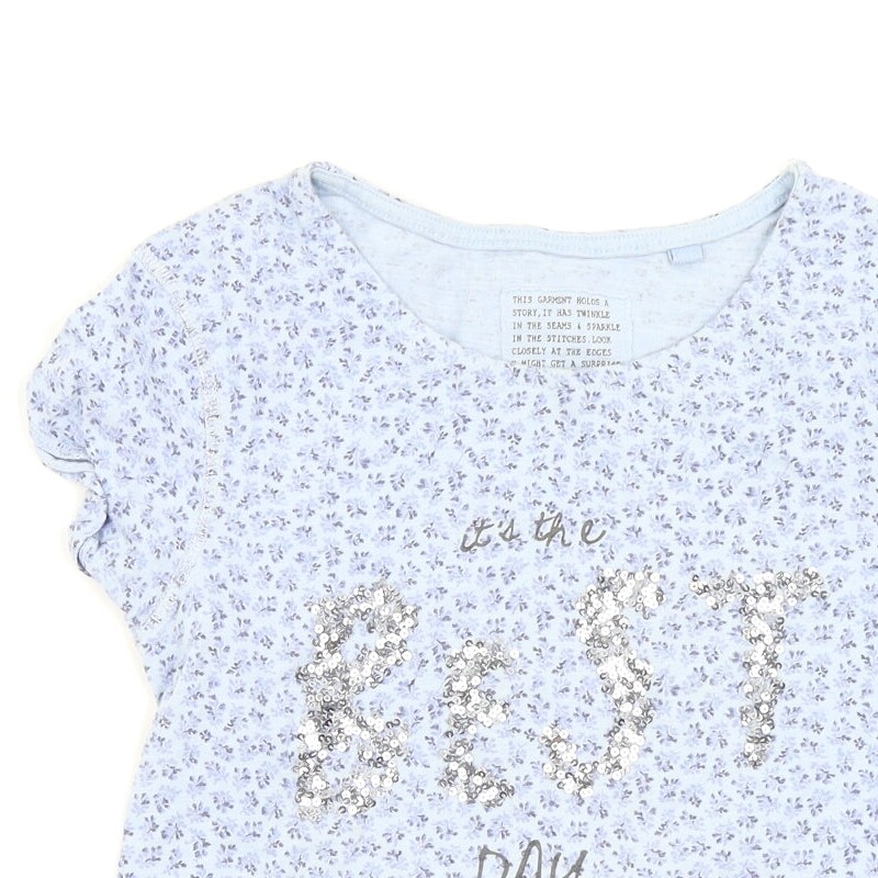 NEXT Girls Blue Floral 100percent Cotton Basic T-Shirt Size 9 Years Crew Neck image 3