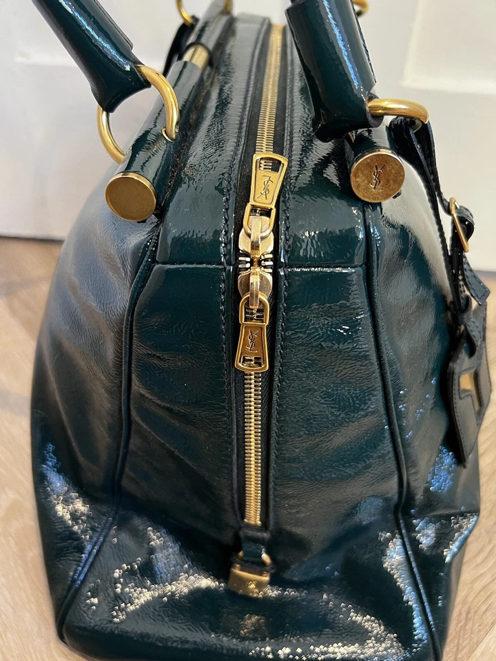 Rare Vintage Yves Saint Laurent teal blue patent leather Majorelle tote bag - Image 3 of 4