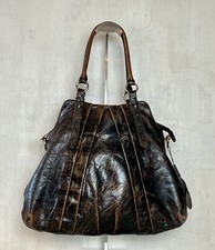 Eng's Burg By Roman & Italy Dark Brown Boho Chic Marbled Leather Shoulder Bag