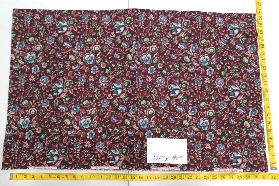 Burgundy Green Blue Floral VTG VIP Museum Classic Cranston Fabric 31x41 Pc - Image 3 of 4