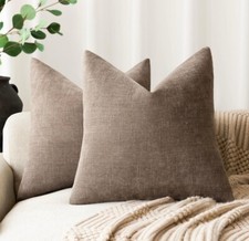 Foindtower Pack Of 2 Soft Textured Chenille Throw Pillow Covers 22x22 Taupe Grey