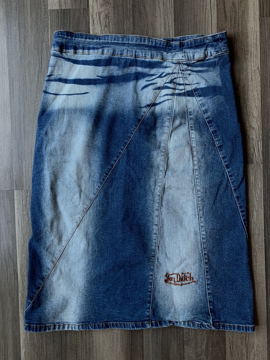 Von Dutch Skirt Blue Denim Stretchy Sz 11 Knee-Length (30” X 25”)