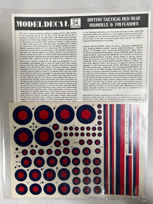 NEW Vtg Model Decal No. 54 British Roundels War Airplane 1/72 Scale (AVD3)