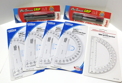 NEW Lot/5 School Classroom Protractors 6''/180° - Lot/4 Pentel Clic Stick Erasers