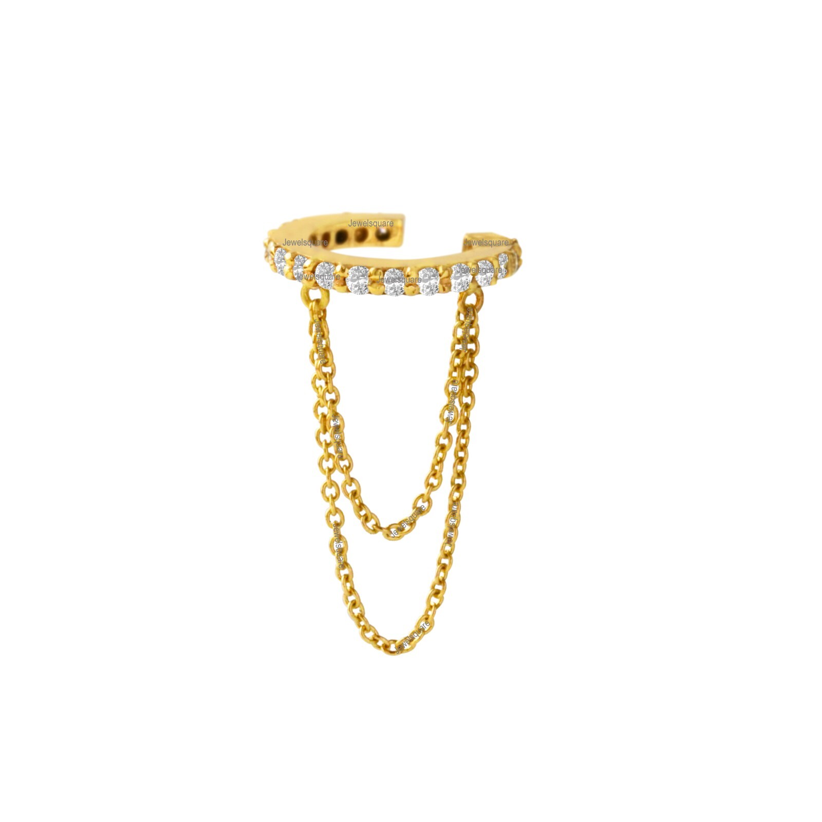 1.5mm Real Diamond Double Chain Ear Cuff Earring 14k Gold Non Piercing Jewelry