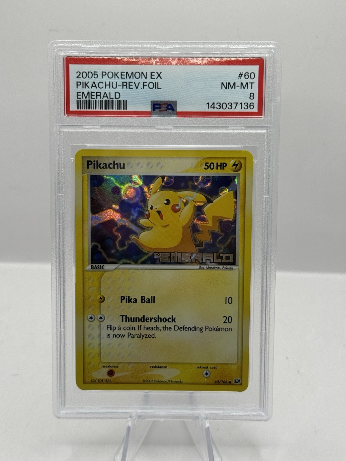 2005 Pokemon EX #60 Pikachu Reverse Foil Emerald PSA 8
