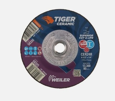 Weiler 58326 4.5'' T27 5/8-11 Cer24R Tiger Ceramic, 20 Discs