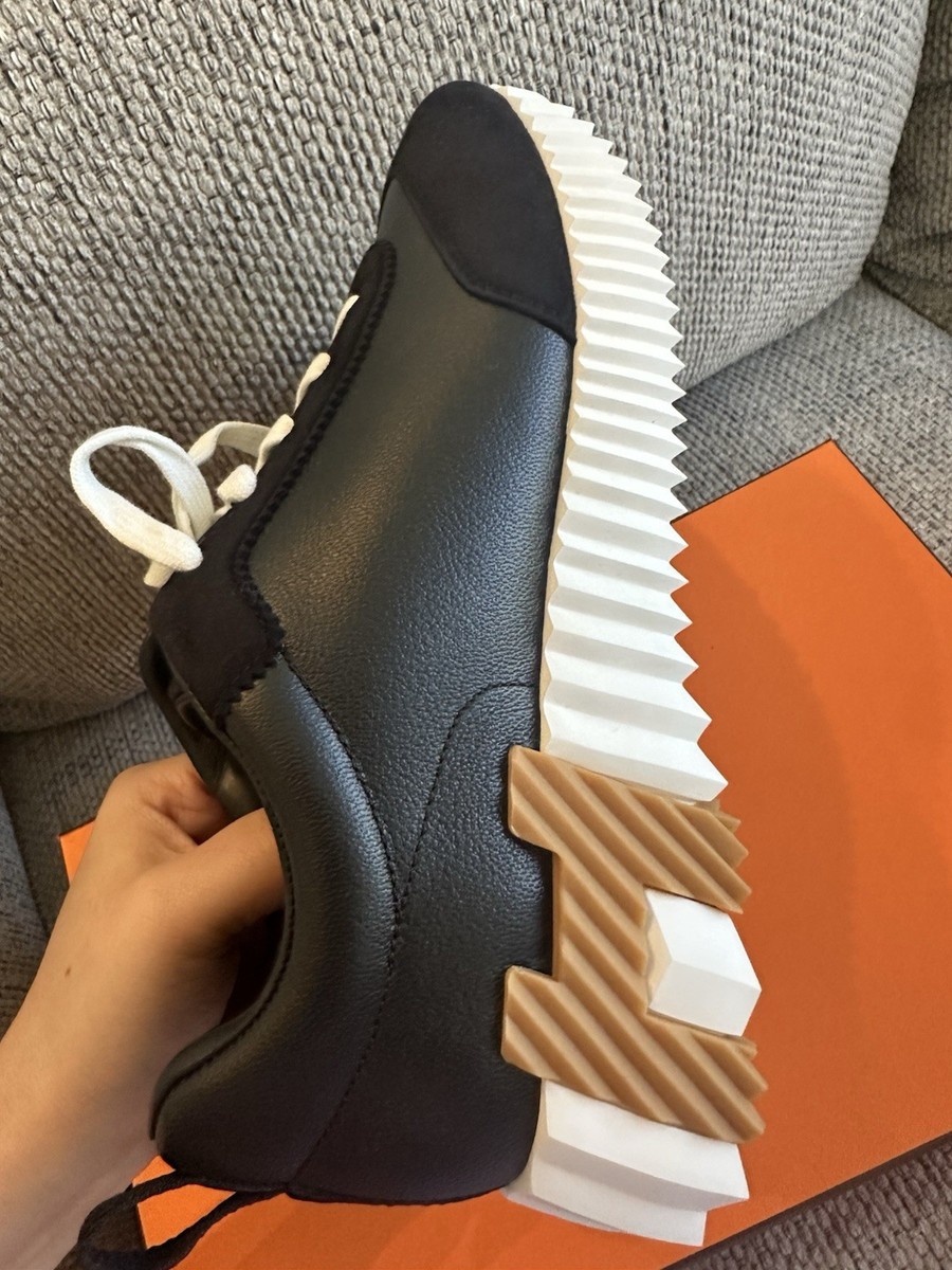 Size 39EU NEW in Box HERMES Black Leather Bouncing Women Sneaker