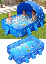 Foldable Kiddie Pool with Canopy - Non-Inflatable Baby Swimming Pool for Toddler