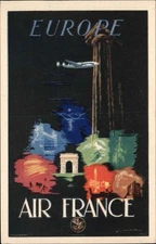 ART DECO POSTER ART Air France Reseau Aerien Mondial AVIATION Postcard
