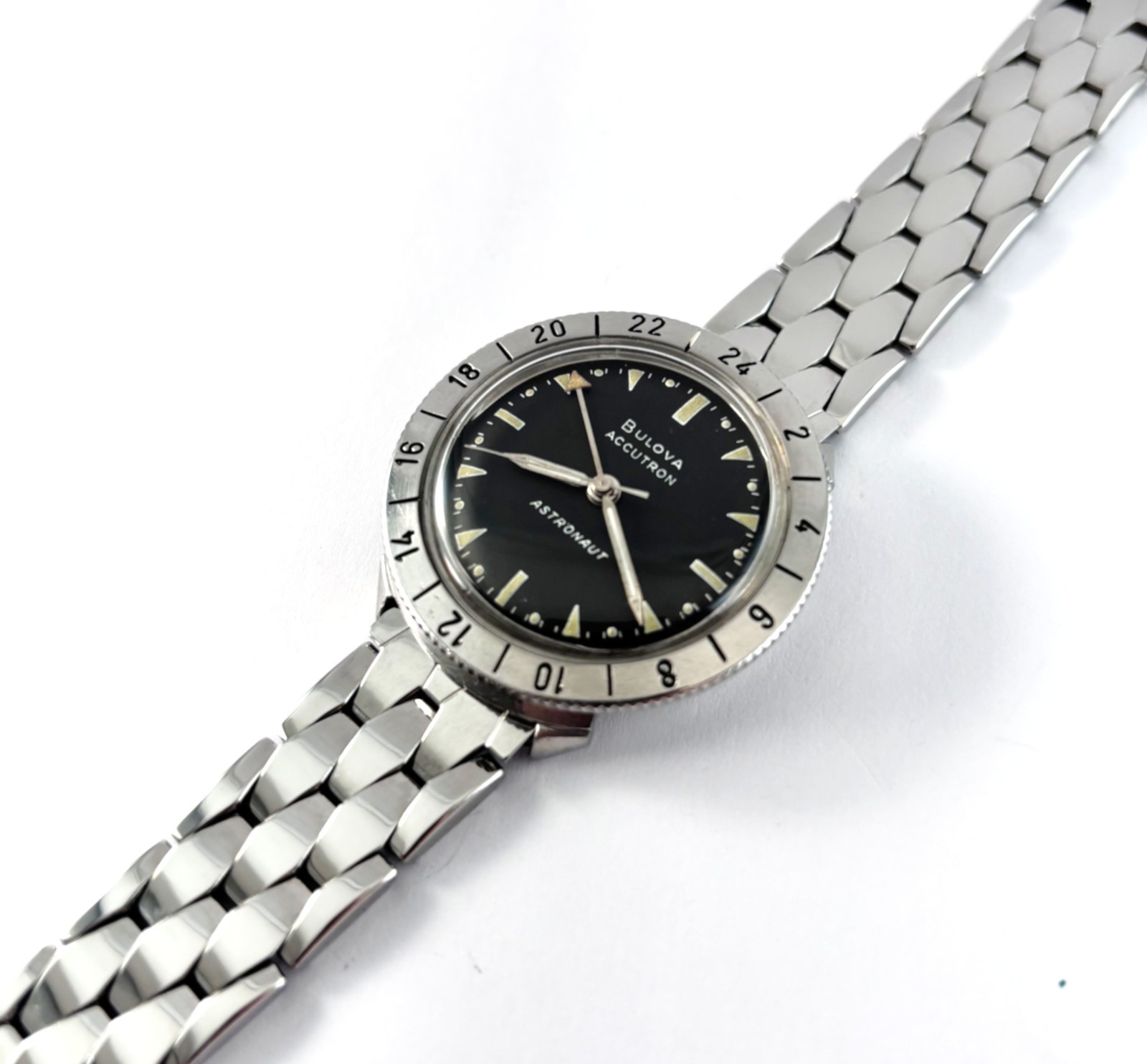 Vintage Bulova Accutron Astronaut GMT 214 Stainless Steel Mens Watch 1965