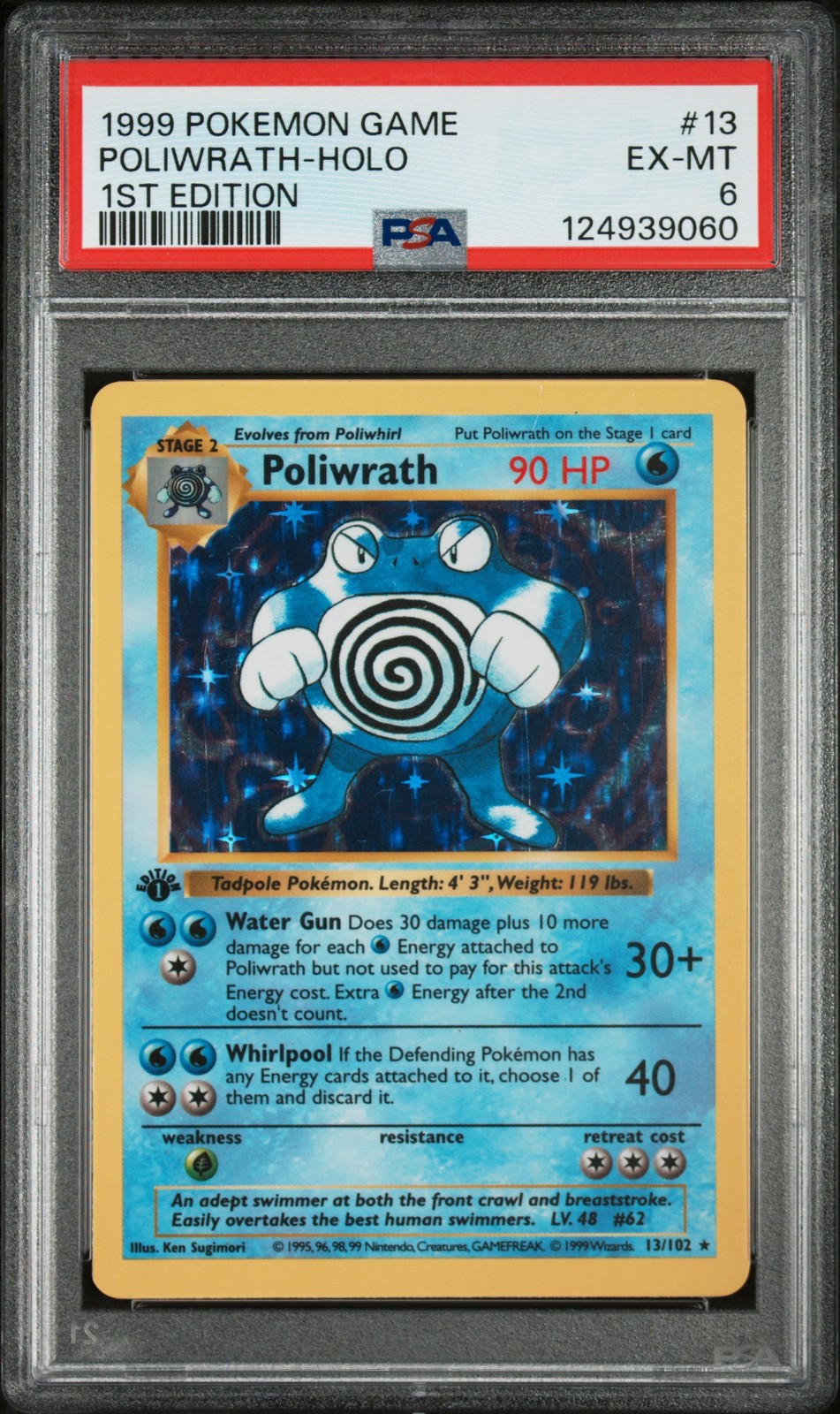 1999 POKEMON GAME 1ST ED #13 POLIWRATH-HOLO PSA 6