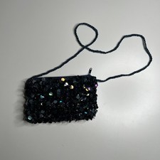 Vintage La Regale Beaded Sequin Evening Bag Purse Black Handmade in Macau
