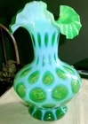 Vintage Fenton 10.5"  LIME GREEN coin spot dot opalescent  Ruffled Vase RARE!