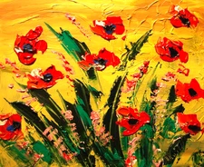 FLOWERS   PAINTING Expressionist MODERN ART ORIGINAL  OIL  G9E8