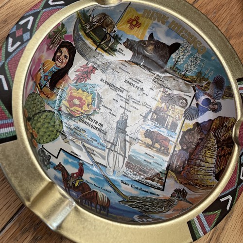 Vintage Metal NEW MEXICO Souvenir Ashtray Same Fe Albuquerque Native Southwest - Picture 3 of 4