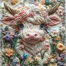 500 Piece Art Jigsaw Puzzle for Adults - Unique 3D Embroidery Flower Cow, Cool P