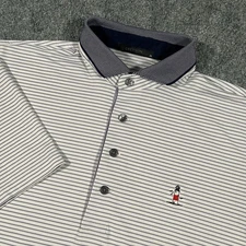 Greyson Polo Shirt Mens Medium White Purple Striped Golf Performance Logo Flex