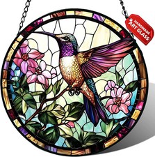 Stained Glass Hummingbird Suncatcher Window Hanging Decor Floral Gift For Mom