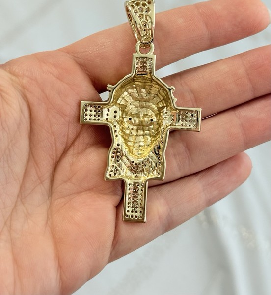 Alternate view of 14k Gold Plated Jesus Body Cross Pendant Iced Crucifix Medium Charm