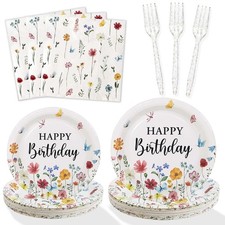 100Pcs Spring Wildflower Party Decorations Plates Set, Floral Paper Plates Na...