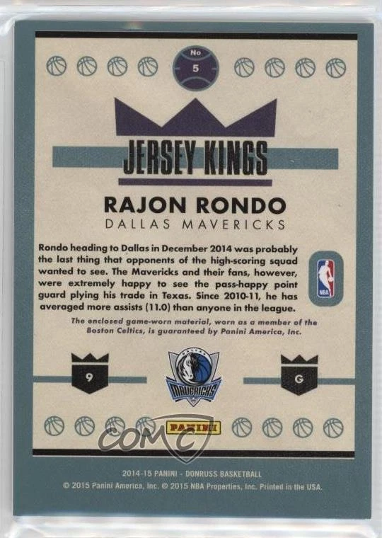 2014-15 Panini Donruss Jersey Kings Rajon Rondo #5 - Image 2 of 2