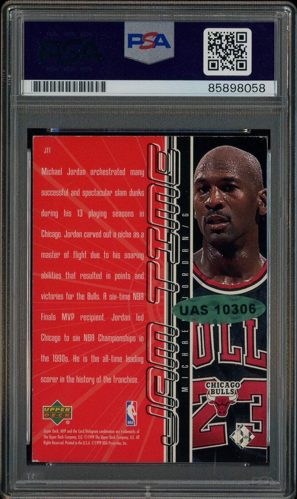 Michael Jordan HOF Signed 1999 UD MVP Jam Time #JT1 PSA/DNA AUTO UDA view 2