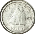 1942 Canada 10 Cents 80% Silver KM #34