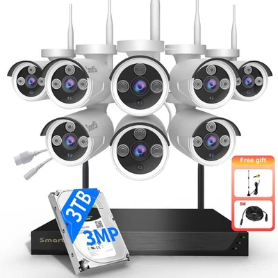 SmartSF WIFI Wireless Security Camera System Audio 10CH NVR 5MP CCTV Kit 3TB HDD