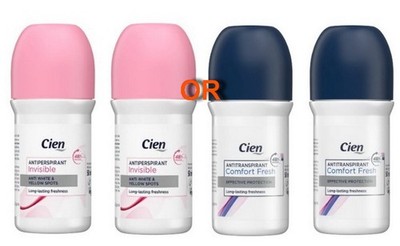CIEN Deo-Roll-on 48-Hour Protection. 2x Cien Comfort Fresh or 2x Cien Invisible
