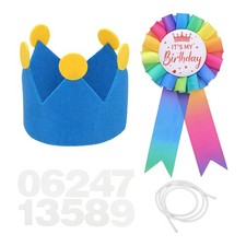 Birthday Crown Brooch Pin Set for Theme Party Decoration, Rainbow/Light Blue