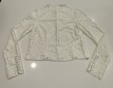 For Love  Lemons White Lace Corset Top M Long Sleeve Romantic Button Detai