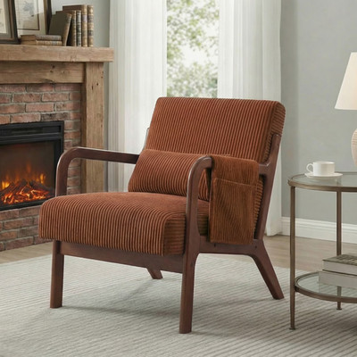 Accent Chair, Mid-Century Modern Arm Chair with Wood Frame, 1-Seat Cushioned Sof