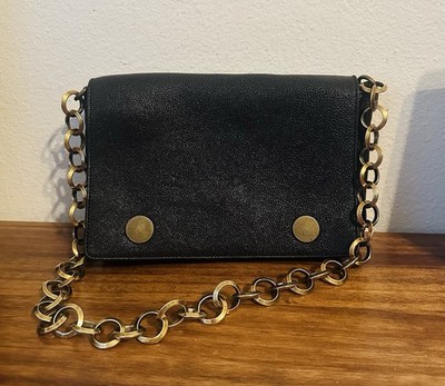 LANVIN Paris Alber Elbaz Vintage Black Leather  Shoulder Bag Purse w Gold Strap