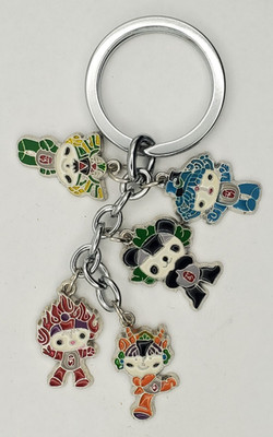 2008 Beijing China Summer Olympics Keyring w 5 FUWA Good Luck Mascot Charms